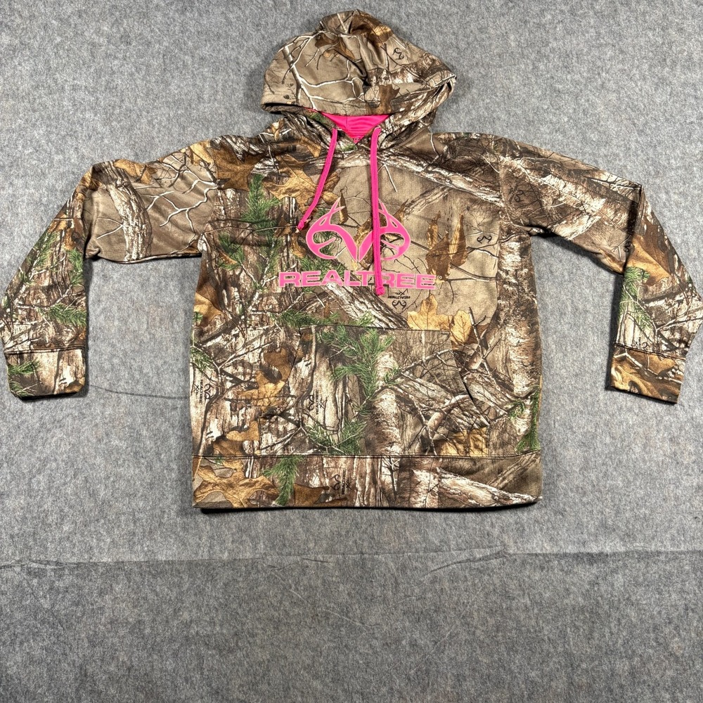 Real Tree Women's Hoodie‎ Sweatshirt Size Large Y2K Pullover Pink Logo Camo Top